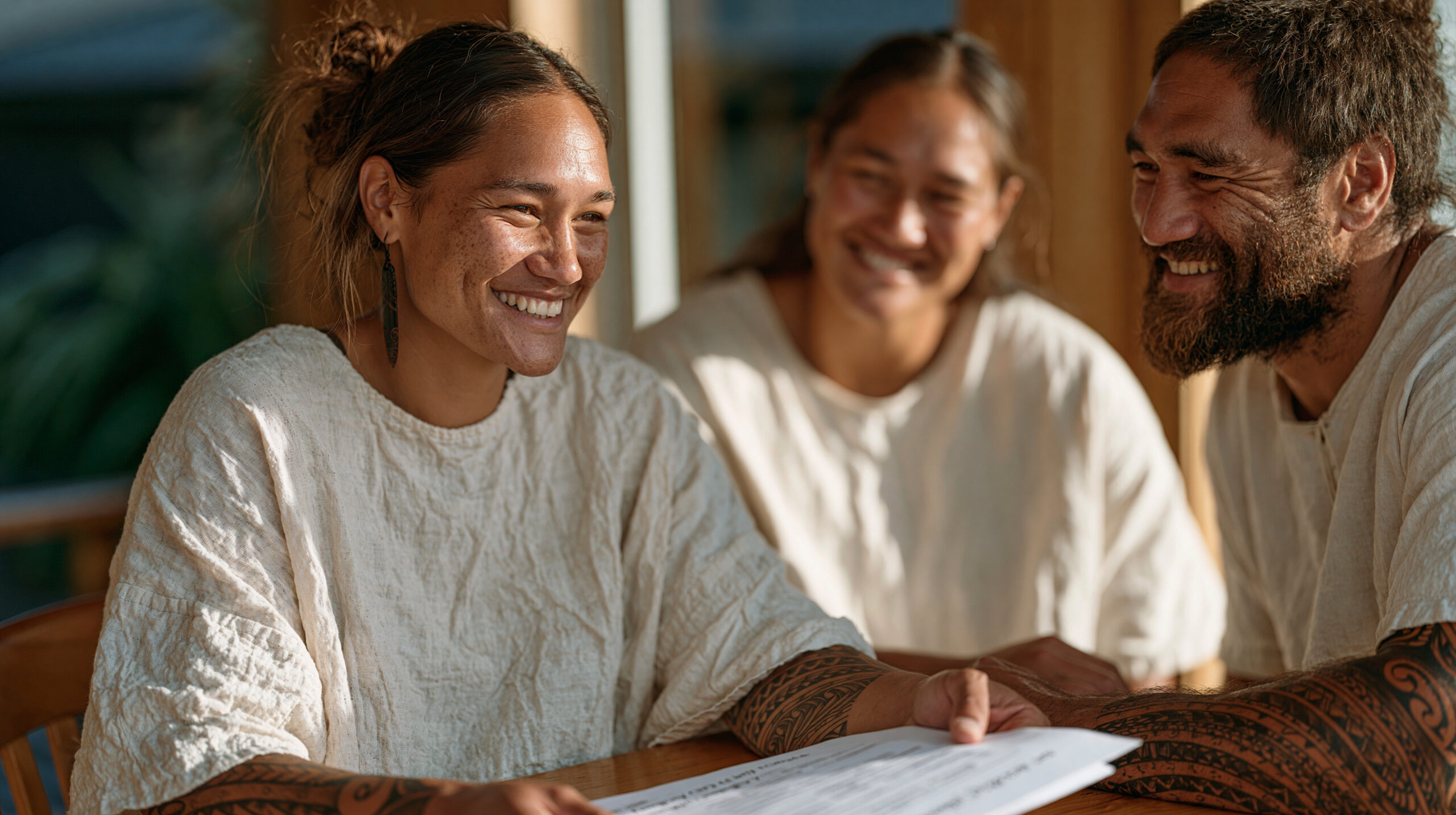 Whānau gathered around a table